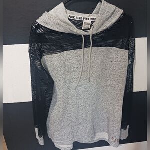 PINK Victoria's Secret Women Gray mesh long sleeves hoodie jacket shirt